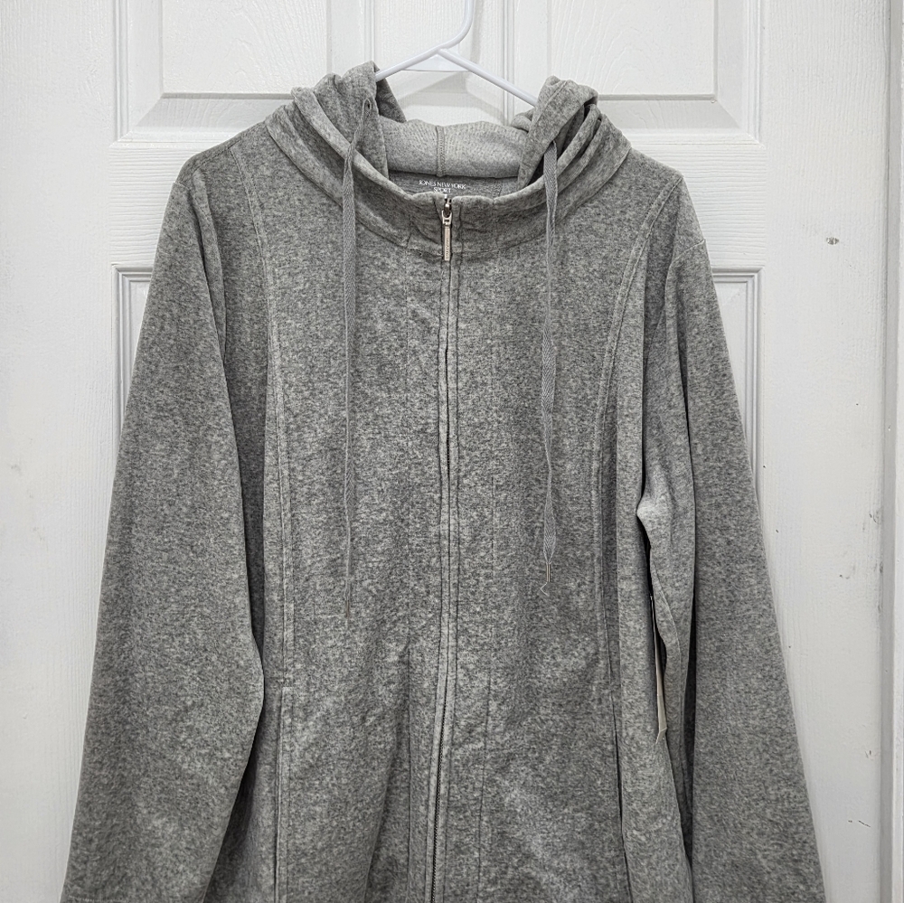 Jones New York Sport Velour Hoodie Gray Zip Front SZ 1X - Picture 3 of 15
